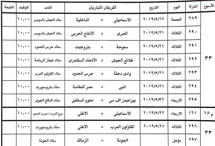 صورة| المسابقات تعلن عن موعد مباريات الجولة 33 للدوري