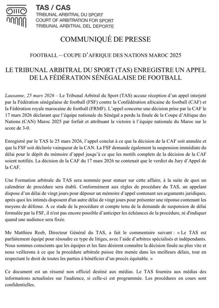 محكمة كاس تتخذ قرارًا